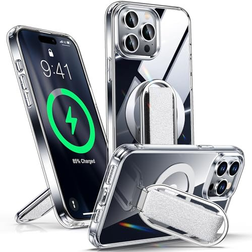 SHIELDS UP for iPhone 15 Pro Max Case with Stand, Phone Case Clear Compatible with MagSafe Phone Grip Ring Holder Finger Strap, Shockproof Anti-Scratch Cover for iPhone 15 Pro Max, Clear