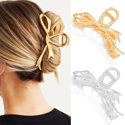 Reaky Pinzas para el pelo de metal dorado con lazo, 2 unidades, pinzas para el pelo, accesorios para el cabello para mujer