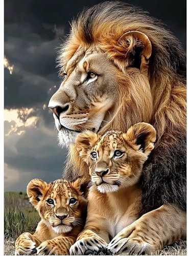 MAXBYE 5D Löwenfamilie Diamond Painting Art Kits für Erwachsene, DlY Vollbohrerbild Diamant Kunst Set Kreuzstich Einfache Kits für Anfänger, Crystal Malerei Home Wand Dekor Gift 30x40cm