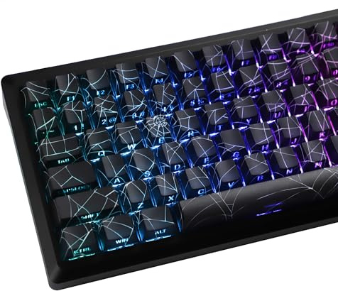 YMDK 134 Spider Web Shine Through Keycaps Cool Side-lit Cherry Profile PBT Dye Sub keycaps for MX Mechanical Keyboards TKL Akko