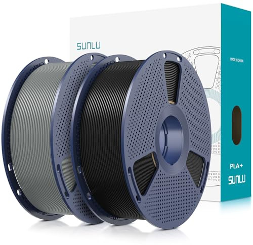 SUNLU PLA+ Filament 1.75mm 2KG, PLA Plus 3D Drucker Filament, Schwarz+Grau | Stärker belastbar, 2 Spule 3D Druck PLA+ Filament, Neatly Wound, Maßgenauigkeit +/- 0.02mm