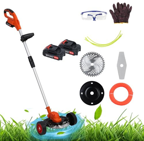 Tagliaerba a Batteria da 10 Pollici, tagliaerba Portatile Ricaricabile a Batteria, tagliaerba da 21 V e 1280 W, Asta telescopica da 1500 mAh, tagliaerba per la casa con Motore Bru