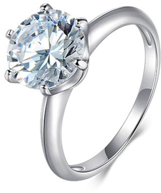 Skcess 9K Weißgold Engagement Ring Hellblau Topas 9X9mm, 6-Zackiger Solitär Damenring Größe 47 (15.0)