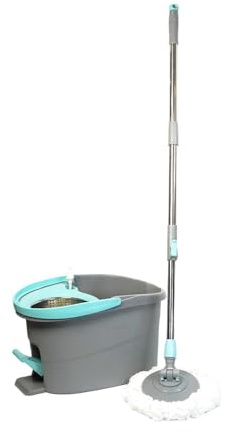 Spin Mop with Foot Pedal and Bucket | 360° Rotating Microfiber Mop with Washable Pads | Hands-Free Wringing System for Easy Floor Cleaning | Suitable for Home, Kitchen, Tiles, Wood & Laminate Floors