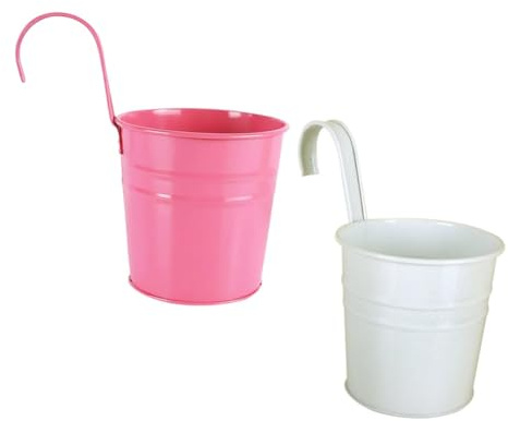 SHINEOFI Secchielli Appendibili in Ferro Chiari per Fiori Artificiali e Piante, Set 2 Pezzi, Pratici e Decorativi per Balcone e Finestre