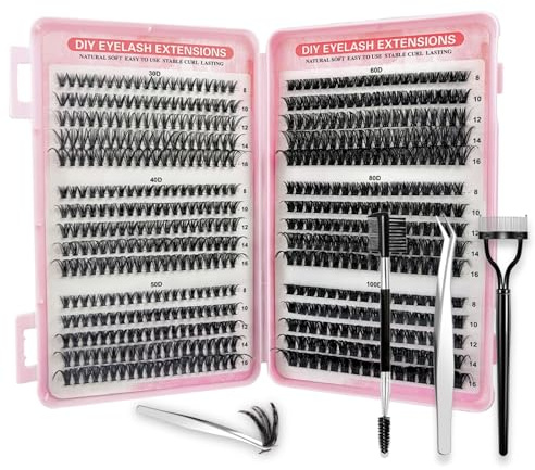 KEYRI 580 Pièces Faux Cils Individuel 30-100D Curl Extension Cils | avec Séparateur de Cils, Brosse et Pince à Épiler Kit Extension Cils pour Filles et Femmes (Kit, 30D-100D)