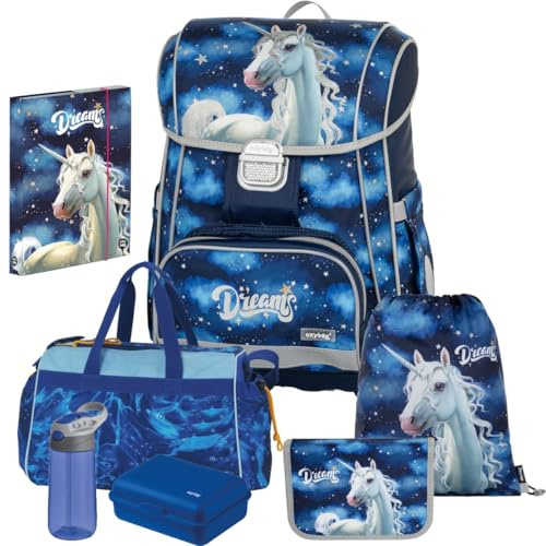 Oxybag Schulranzen Mädchen 1.Klasse Unicorn 1 Einhorn Premium Cool Schulranzen-Set 7tlg. mit Sporttasche, Brotdose, Trinkflasche, Heftbox