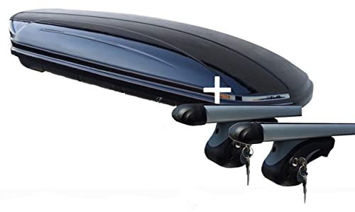 Skibox Dachbox schwarz VDP-MAA460G großer Dachkoffer für Ski 460 Liter abschließbar + Alu-Relingträger Dachgepäckträger Toyota Avensis Kombi T25 98-08