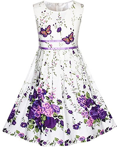 Sunny Fashion Vestito Bambina Viola Farfalla Fiore Sole Festa 11-12 Anni