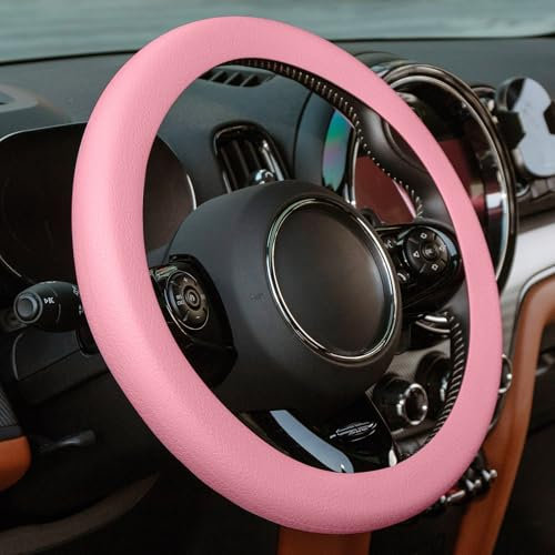 Spurtar Steering Wheel Cover, Soft Silicone Texture Steering Wheel Covers, 14-15 Anti-Slip Car Pink Steering Wheel Cover, Car Steering Wheel Cover for Steering Wheel