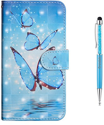 Grandoin iPhone 6S Hülle,iPhone 6 Hülle, Handyhülle im Brieftasche-Stil für Apple iPhone 6S /6 4.7 Zoll Handytasche PU Leder Flip Cover 3D Bunte Muster Book Case (Blauer Schmetterling)