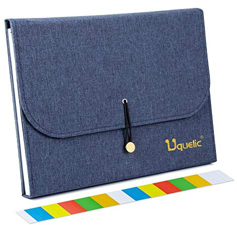 Uquelic Fächermappe mit 13 Fächern, Segeltuch, Oxford, wasserdicht, A4, Business, erweiterbarer Dokumenten-Organizer mit Etiketten/Briefgröße, Akkordeon-Dateiaufbewahrung, Aktentasche, Tasche (blau)