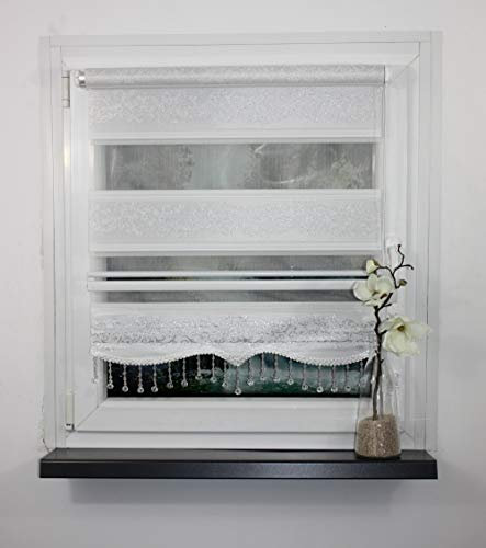 Storperde24 Doppelrollo Klemmfix Duo Rollo ohne Bohren Seitenzug mit Klemmträger Tür Fenster (Silber Ranken, 140x200 cm)