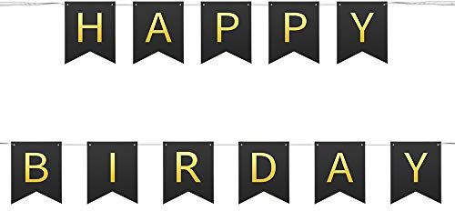 jijAcraft Geburtstag Girlande Happy Birthday Banner Schwarz aus Papierkarte, für Geburtstagsdeko Party Dekoration