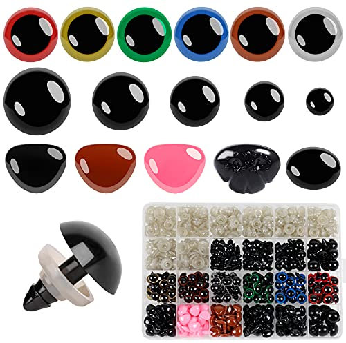 Buylorco 600 STK. Farbig Puppenaugen und -Nasen Sicherheitsaugen Teddyaugen Bastelaugen aus Plastik, für Amigurumi, Puppe, Plüschtier, Teddybär, Basteln (Ø 6~14mm)