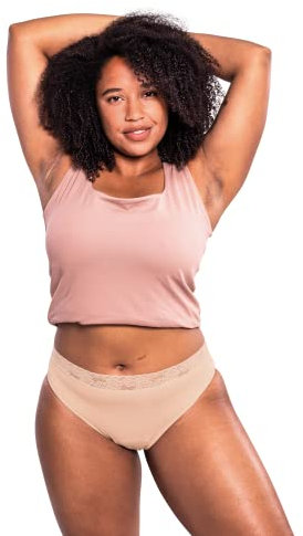 SELENACARE Periodenunterwäsche Classic - Menstruationsunterwäsche für Damen, waschbarer & antibakterieller Perioden Slip, 100% vegan, nachhaltig, 25ml Absorption, Größe L (40/42), beige
