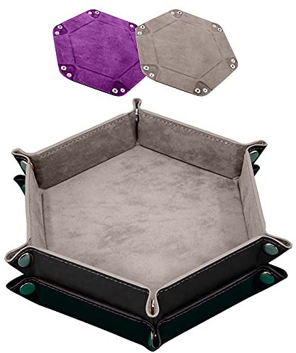 SIQUK 2 Stück Würfelbretter Doppelseitig Würfelbrett, Samt Faltbar Würfeltablett Hexagon Würfelteller Leder Würfelbretter für RPG DND Dragons Würfel Gaming (Grau, Violett)