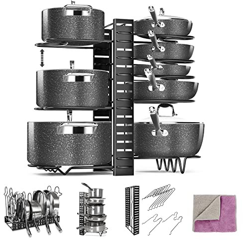 Myiosus Rangement Casserole Tiroir Cuisine, Range Casserole avec 8 Compartiments Réglables, Porte Casserole Extensible pour Les Ustensiles de Cuisines Poêles, Casseroles, Couvercles (Noir)