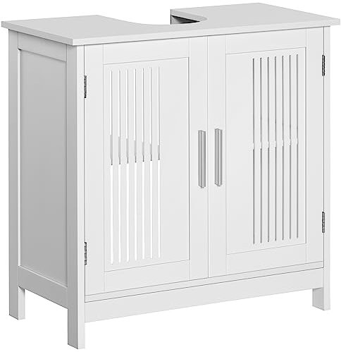 kleankin Mueble para Debajo del Lavabo Armario Baño de Suelo de Madera con 2 Puertas Ventiladas y Estante Ajustable Interior Moderno 60x30x60 cm Blanco