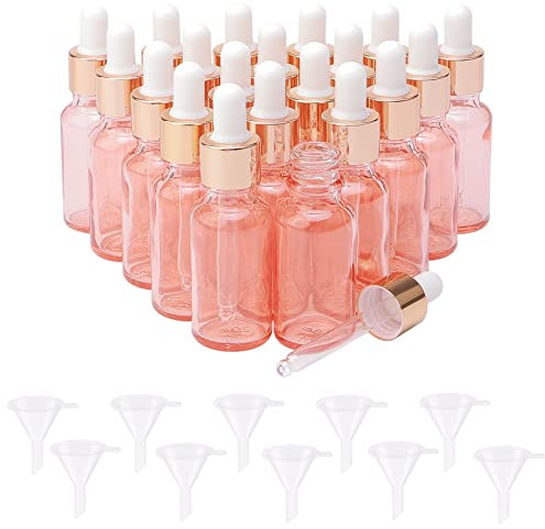Rowiz 20Pcs 20ml Rose Gold Glass Dropper Bottles Essential Oils Dropper Bottles Small Sample Bottles with Rose Gold Metal Cap Perfume Aromatherapy Cosmetic Container
