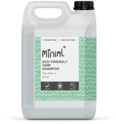 Miniml Natural Eco Hair Shampoo– 5L Refill Tea Tree & Mint Men and Womens Sensitive Scalp & Skin Cruelty Free Vegan Friendly Shampoo - For Greasy, Curly, Dry and Dandruff Hair