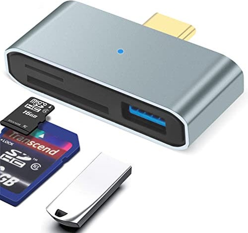 USB C SD Card Reader, BorlterClamp Micro SD Memory Card Reader, USB C to USB 3.0 and SD Card Reader Adapter, Compatible with MacBook Pro, Laptops, Type-C Phones and More, Dark Grey