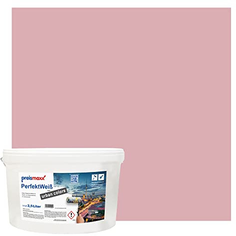Preismaxx Perfektweiß Wandfarbe rosa matt 2,5L - Innenwandfarbe für kreative Wandgestaltung, Innenfarbe kirschblüte, hohe Deckkraft Klasse 2, Trendfarbe für Wohnzimmer, Akzentfarbe