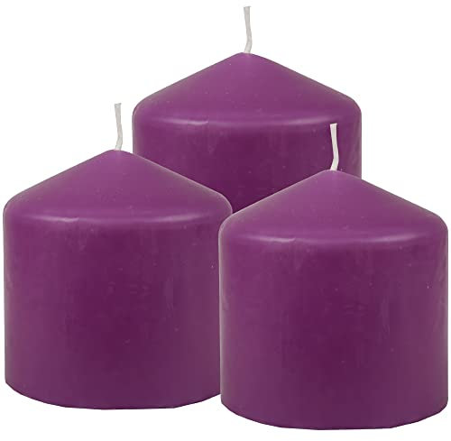 HS Candle Stumpenkerzen Wachskerzen Ø8cm x 8cm (3er Pack) Violett - Lange Brenndauer, Hergestellt in EU, Kerzen Blockkerzen - Wachs Stumpen