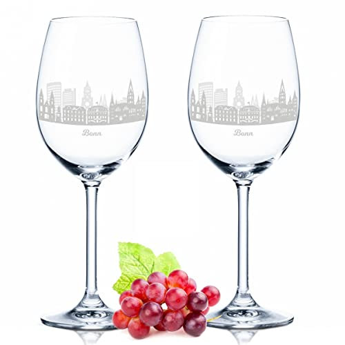 GRAVURZEILE Leonardo Weingläser mit Gravur - Skyline Bonn im Set - Hochwertige 360° Lasergravur - schönes Geschenk als Andenken, Souvenir oder für Sammler & Weingenießer zum Geburtstag
