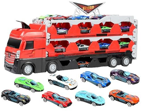 LICHENGTAI Mega Hauler Truck con Pista di Espulsione, Camion Macchinine Giocattolo per Bambini con 8 Mini Cars Macchinine, Camion Bisarca Giocattolo Macchine per Ragazzi Ragazze
