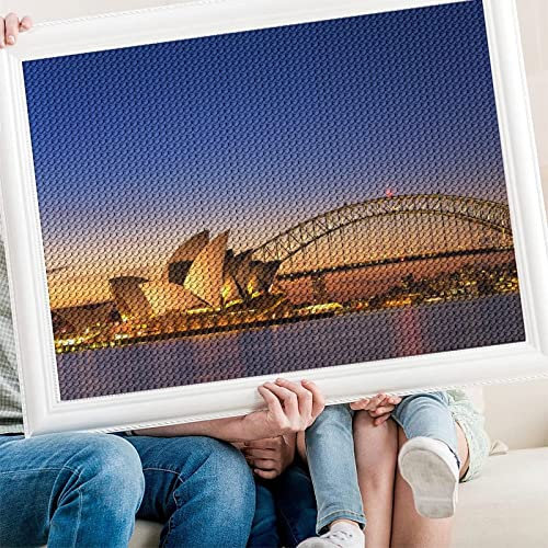 PAWCA DIY 5D Diamant Malerei Kit Sydney Australia Opernhaus Ansicht Dämmerungszeit am Abend Sydney, Australien Malen nach Zahlen Erwachsene Kristall Diamond Painting Kunst(Runder Diamant30x40cm)