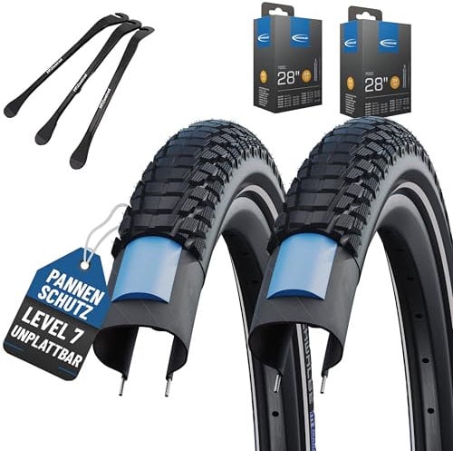 2er Set Schwalbe Reifen Marathon Plus Tour 2022 Smart Guard 28x1,40 Zoll (37-622), 28x1,50 (40-622) oder 28x1,75 (47-622) Schlauch wählbar + Reifenheber (DV-Ventil Schläuche, 28x1,50 Zoll (40-622))