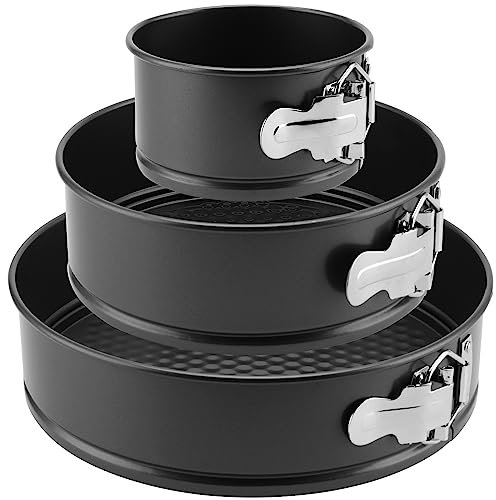 CHEUKYIU 3 Stück 12/18/24CM Kuchenform Set Rund mit Antihaftbeschichtung Springform Kuchenform Backform Springformen Set mit Abnehmbarem Boden für Küchenpartys und Hochzeiten Schwarz