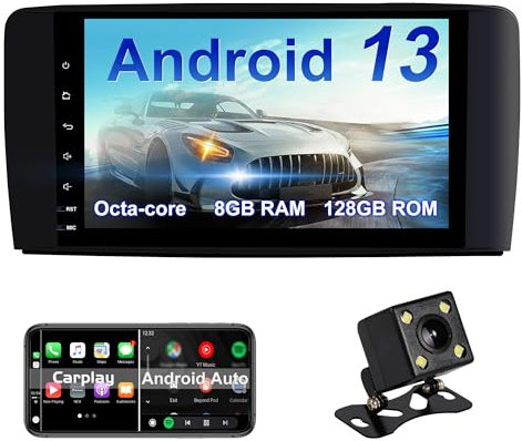Android 13 Autoradio für Mercedes Benz GL ML CLASS W164 X164 ML350 ML450 ML500 GL320 GL450 9IN Octa Core 8G RAM+128G ROM mit Carplay/Android Auto, GPS Navigation, FM/AM/RDS Radio, Bluetooth, SWC, WIFI