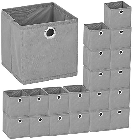 Murago - 20er Set Faltbox ca. 15x15x15 cm Grau- Würfel Aufbewahrungsbox faltbar Einschub Korb Schubladen Unterwäsche Organzier Boxen Stoff Regalkorb Klappbox klein