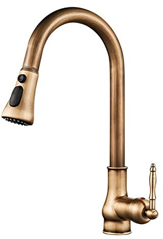 Kitchen Sink Taps with Pull Out Spray Antique Brass Hot and Cold Water Swivel Sink Tap
