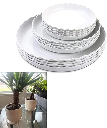 YUANAIYI 12 Paquetes de platillos ondulados para Plantas, bandejas de Goteo de plástico para macetas/Bandeja Blanca Duradera y Resistente para Plantas de Interior y Exterior (6/8/10 Pulgadas)