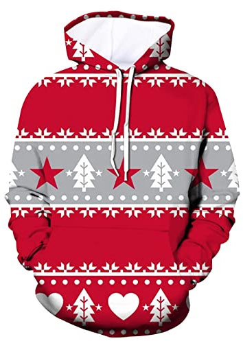 HOOUDO Damen Sweatshirt Langarm gedruckt Hoodies Kordelzug Sweatshirts Xmas Holiday Fit Pullover Bluse Pullis Kinder (Watermelon Red, XXXL)