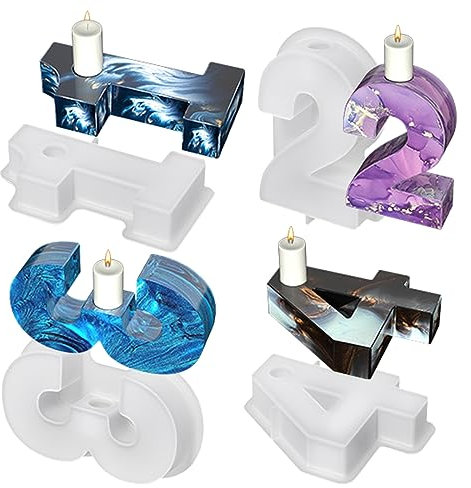 4 Stück Zahlen Kerzenform Silikonform Kerzenhalter Gipsharzform Kerzenhalter Zementform Silikonformen Gießformen Silikonformen Epoxidharz Zahlen Form DIY Silikonform für Dekoration von Esstisch (1234)