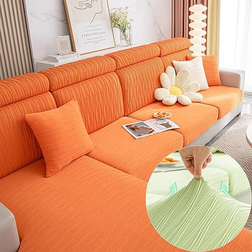 Magic Sofa Cover, Universal Ice Silk Elastic Sofa Cover, Anti-Slip Couch Cushion Covers, High Stretch Sofa Covers, Couch Covers for Sectional Sofa, Easy to Clean (Orange,Small)