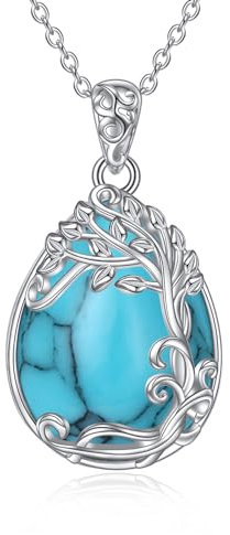 YAFEINI Baum des Lebens Türkis Kette Sterling Silber Lebensbaum Anhänger Halskette Schmuck für Damen Mädchen (OO-Baum des Lebens Türkis Kette)