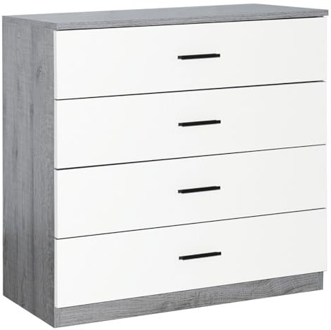 URBNLIVING 4 Drawer Wooden Bedroom Chest Cabinet Modern Wide Storage Cupboard Closet (Ash Grey Carcass+ White Drawers, 4)