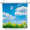MIRRORANG Rideau de douche 183 x 213 cm, motif jardin printanier, champs, fleurs, bleu, ciel, blanc, nuages, marguerites, rideau de douche pour salle de bain en tissu polyester imperméable avec
