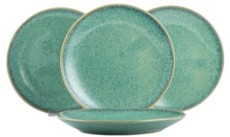 HENXFEN LEAD Assiettes plates Set d'assiettes en porcelaine, 4 pièces Assiettes à pâtes Assiettes à déjeuner, 26cm Grandes assiettes, Vert brillant