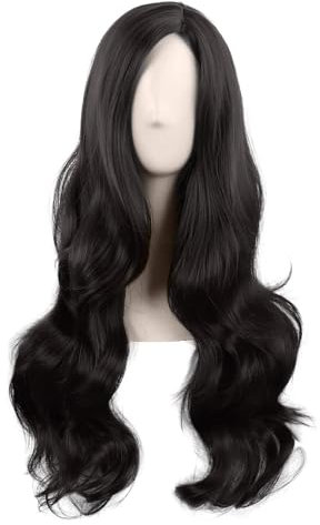 MapofBeauty 28 Zoll/70 cm Cosplay Lange Wellige Lockige Synthetische Faser Seite Bangs Anime Mode Party Haar Perücke (Schwarz)