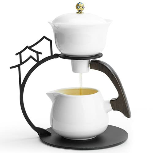 ZLWEI Tasses à thé en céramique exquises de Chine, Bol à thé Chinois Traditionnel Gaiwan, Service à thé magnétique Semi-Automatique créatif en céramique Lazy Home Kung Fu Gaiwan théière