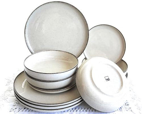 Vajilla Completa Porcelana H&H Lifestyle - 12 Piezas 4 Servicios - Vajillas Completas Elegantes - Marfil