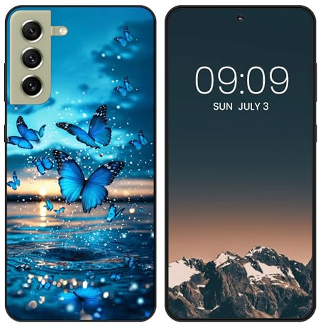 WUACYEAMING per Samsung Galaxy S21 FE 5G Cover,antiurto in silicone TPU morbido antiscivolo custodia protettiva con motivo dipinto nero Carino Moda Protezione Case-farfalla