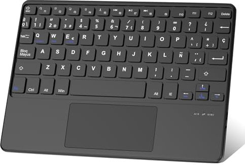 YNNHUDEEP Teclado con Touchpad para iPad/Tableta, Español Ñ Bluetooth Compatibles con Windows/Android/iOS/iPad/iPad Pro/iPad Air/iPad Mini, Samsung, Tableta Android/Huawei/Lenovo/Xiaomi, Negro