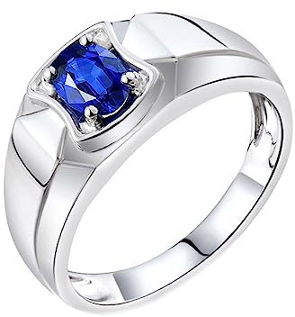 Ring 18 Karat Gold, Verlobungsringe Mode 4 Prong Labor Geschaffener Saphir 0.48ct Ovale Form Blau Eheringe Größe 53 (16.9) 750 Weißgold